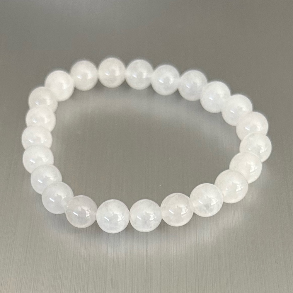 Natural Crystal White Jade 8mm Gemstone Stretch Bracelet 7”